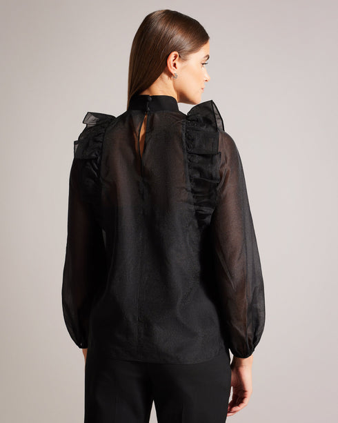 AUBREEI-Tops-Level up your wardrobe with AUBREEI. Made from organza with an oversized fit, this top strikes the perfect balance between elegance and comfort, making it an ideal choice for anything from a brunch date to a family party. Oversized organza top Frilled shoulder details 3/4 blouson sleeves Ribbed knit stand collar Lined body Button fastening Keyhole cut-out on back- Ted Baker Romania
